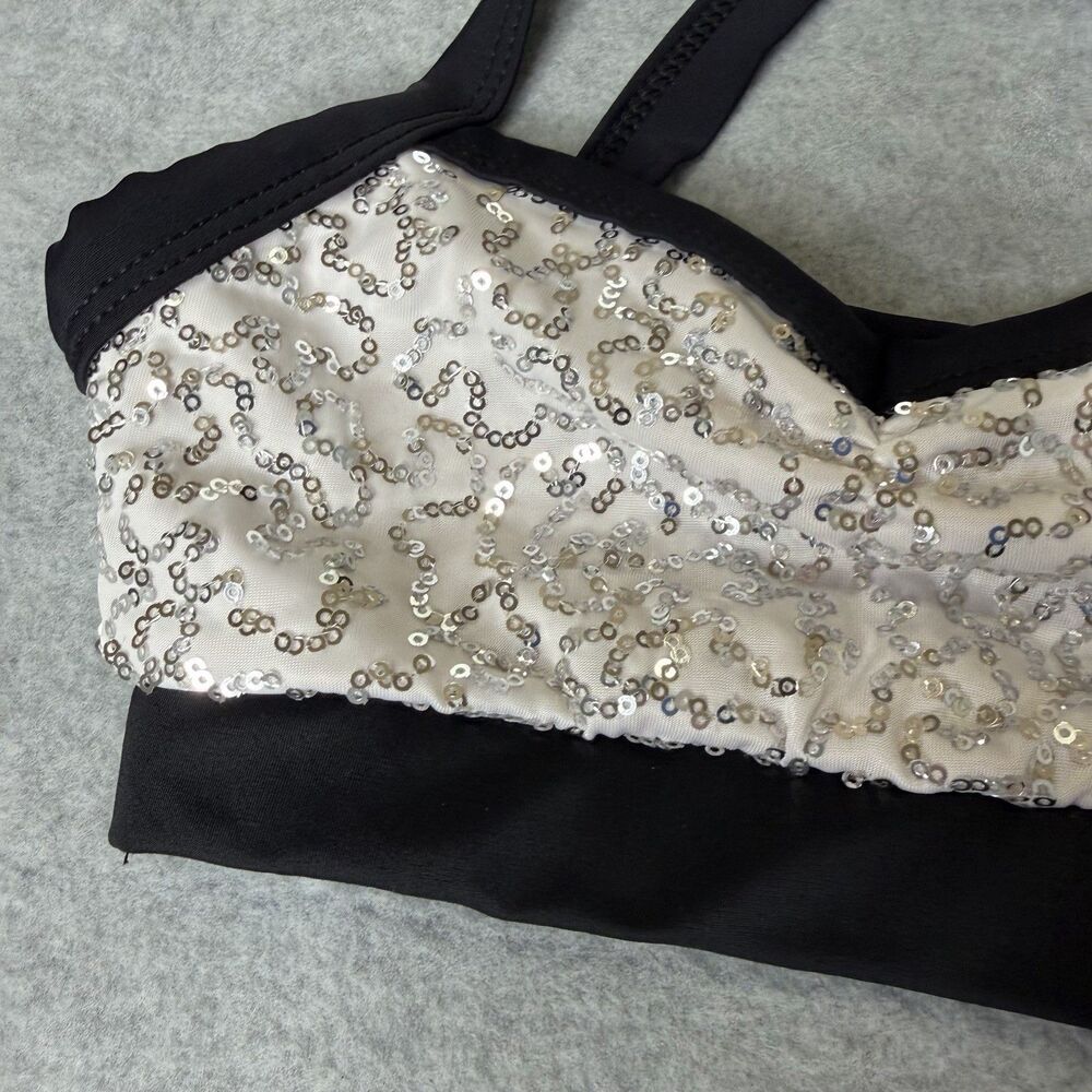 Balera White Sequin Dance Crop Top Girls Size 1C Racerback Bra Top Y2K Party - Picture 3 of 11